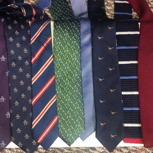 8 silk skinny ties: Penguin, Zara, Brooks Brothers, Sherman, Hilfiger, Tucci